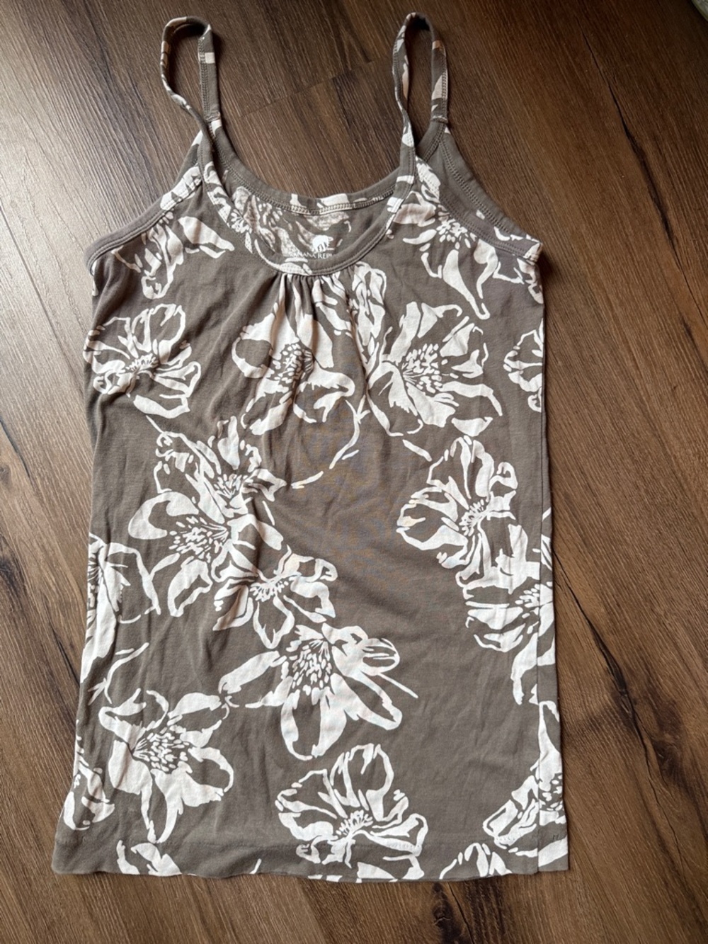 Banana Republic Taupe Floral Spaghetti Strap Tank